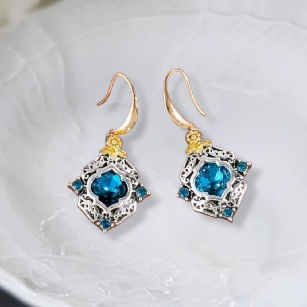 Blue Topaz Silver Orchid Earrings